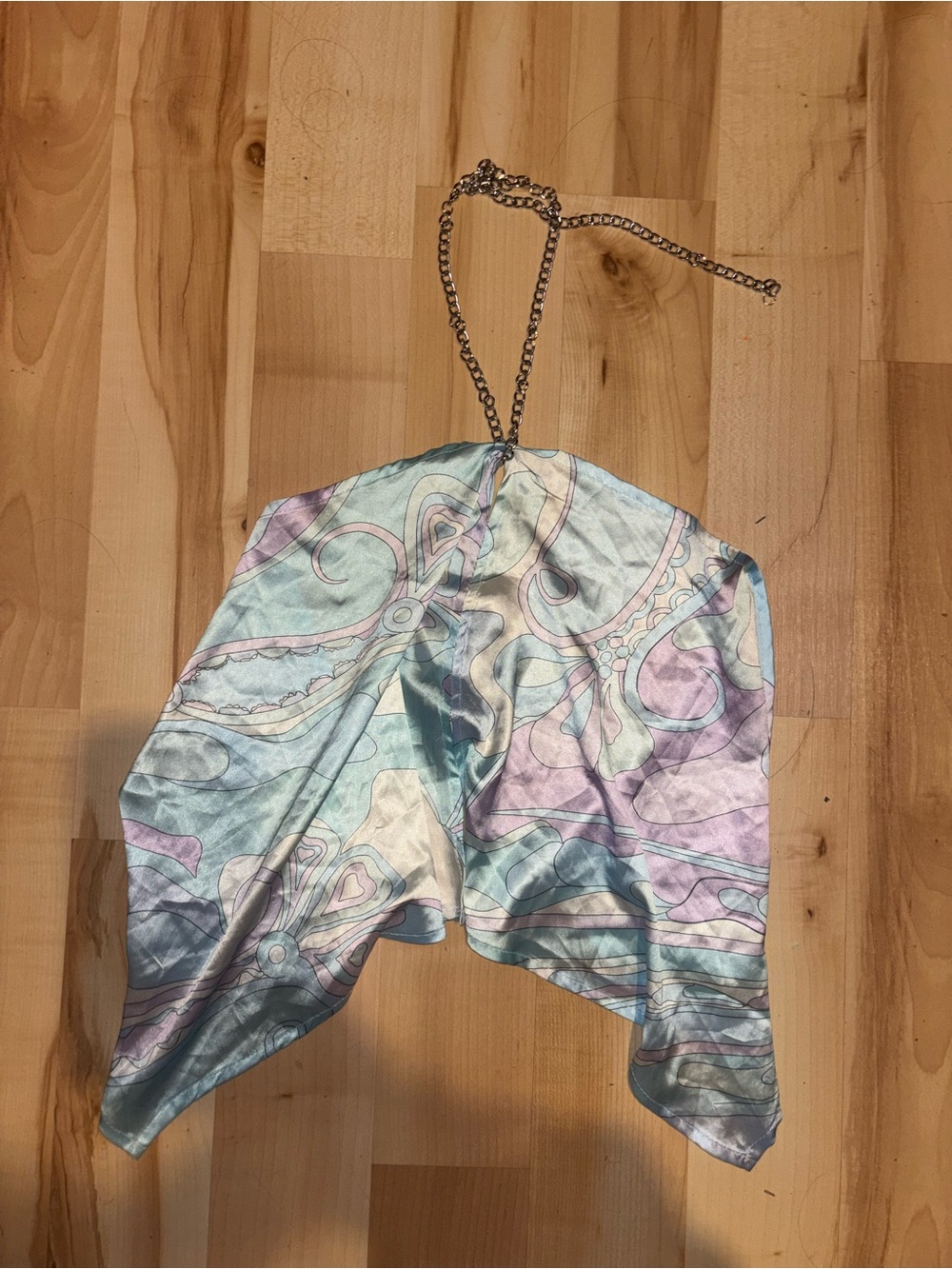 Pastel Multicolor Satin Chain-Strap Halter Top